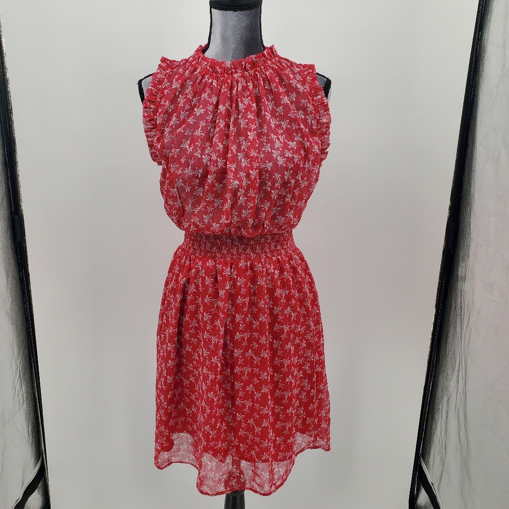 ♧♧ Maison d'Amelie Pink Ditzy Floral Print Dress Sleeveless High Neck Size Small